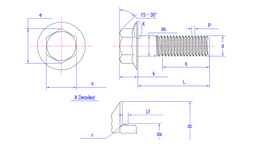 Carbon Steel ASME/ANSI B18.2.3.4M-2011 Metric hex flange screws-Type F