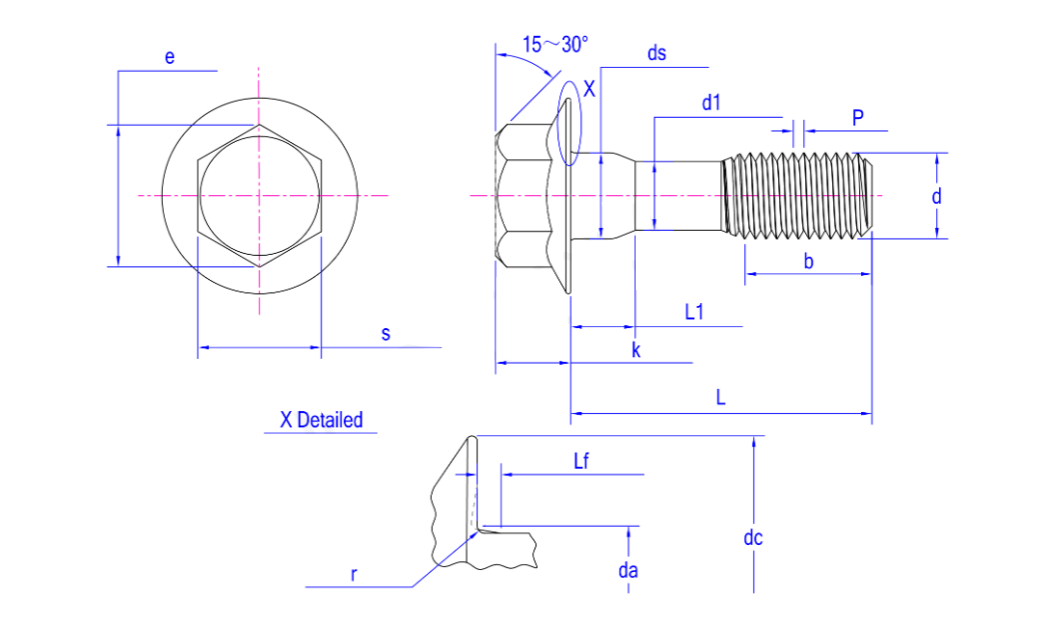 Stainless Steel ASME/ANSI B18.2.3.9M-2014 Metric heavy hexagon head flange screws with reduced shank