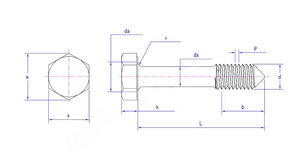 Stainless Steel DIN 7964-1990 Hexagon head screws with waisted shank-Sp end