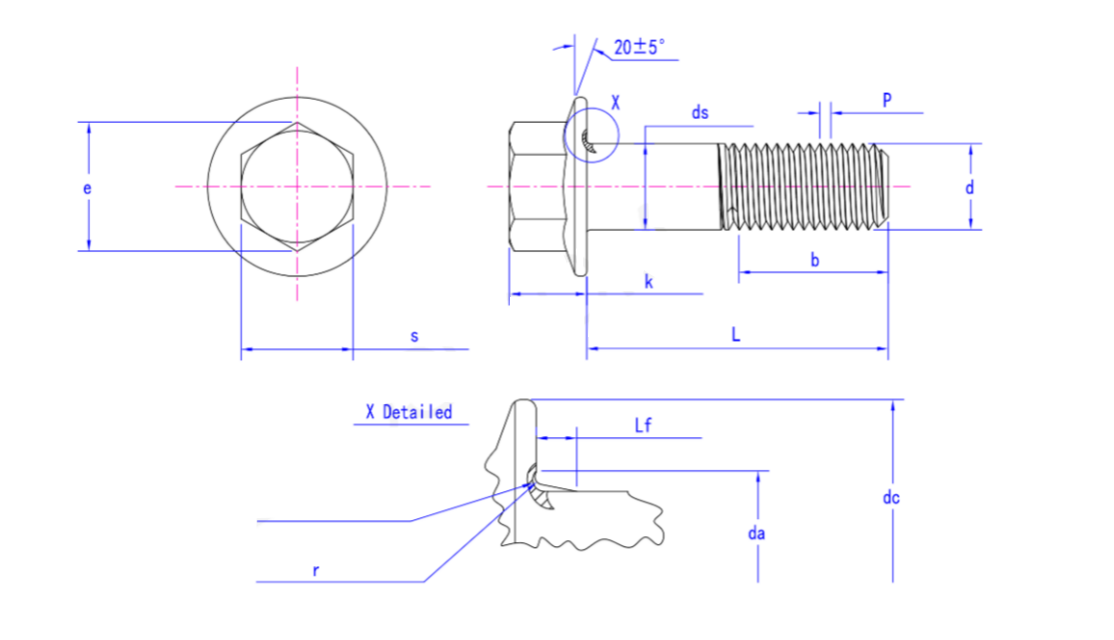 Stainless Steel ISO 15072-2017 Hexagon flange thick rod bolt with fine thread small series(Type F)