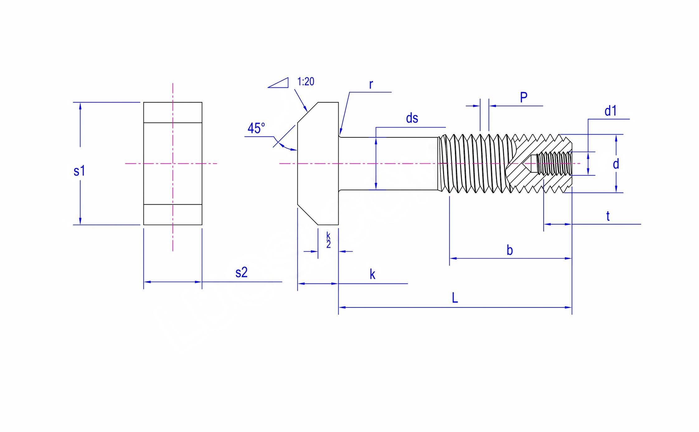 Stainless Steel DIN 261-1987 Reduced shank T-Bolts with hole