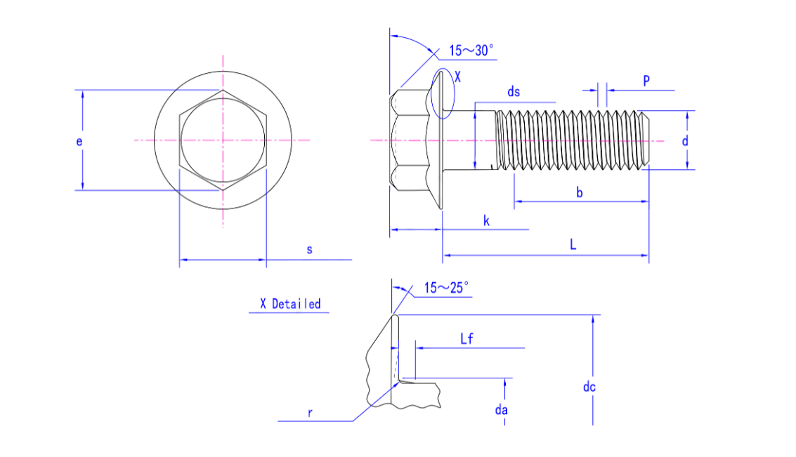 Carbon Steel GB/T 16674.1-2016 Hexagon flange bolt of rough flange-F standard