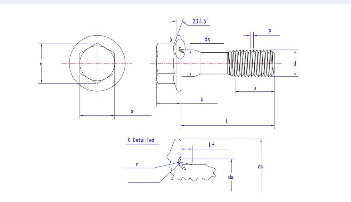 Stainless Steel GB/T 16674.1-2004 Hexagon flange bolt of Fine rod flange-Type U